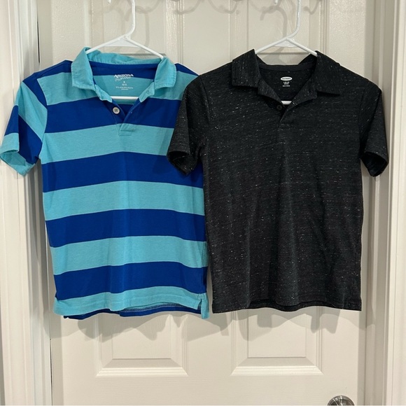 Old Navy & Arizona Jeans Boys Polo Shirts 10/12 Set Short Sleeve Blue Black - Picture 1 of 10